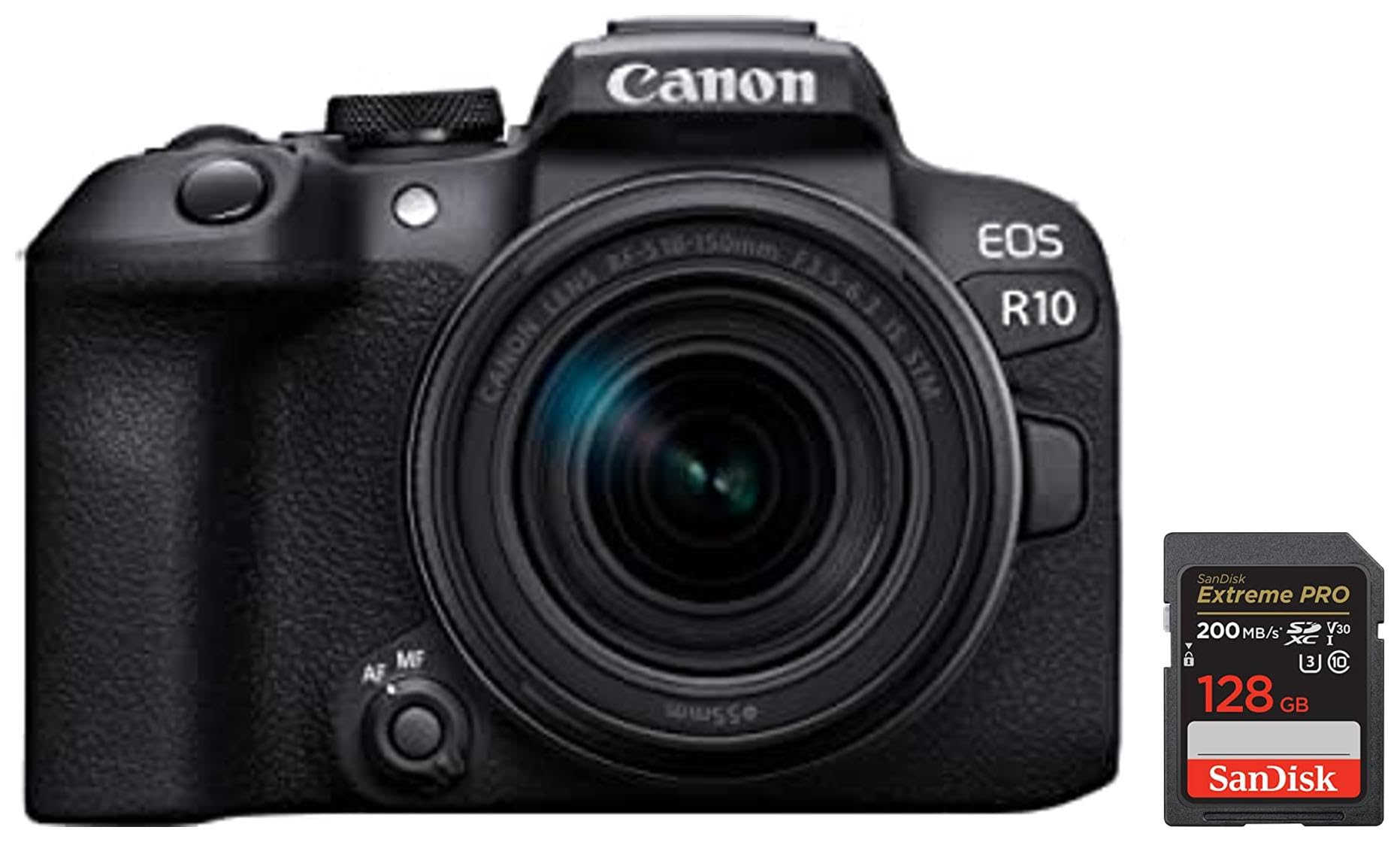 Canon EOS R10 24.2MP Mirrorless Digital Camera with RF-S18-150mm Kit Lens (APS-C Sensor & SanDisk Extreme Pro SD UHS I 128GB 