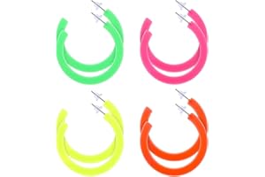 Tyqour 4 Pairs 80s 90s Earrings for Women Neon Earrings Neon Party Outfits Retro Colored Hoop Earrings for Women 80s 90s Neon Outfit Accessories