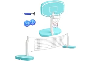 Growaystory 2-in-1 Pool-Basketballkorb & Pool-Volleyballnetz für Kinder und Erwachsene,Schwimmbad Wasserspielzeug Draußen,Familienparty Pool-Party-Spiele Geschenke Grün