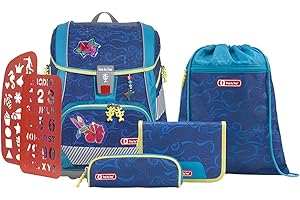 Step by Step Schulranzen-Set 2IN1 Plus „Rainbow Colibri“ 6-teilig, blau, ergonomischer Tornister mit Reflektoren, höhenverstellbar mit Hüftgurt für Mädchen ab der 1. Klasse, 19L