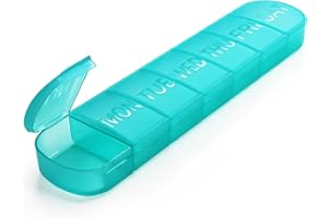 FHORAIN Tygodniowy organizator tabletek, 7-dniowe pudełko na tabletki, przenośny planner tabletek, codzienny pojemnik na witaminy do przechowywania oleju rybnego, witamin, suplementów (cyjan)