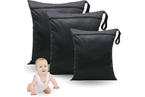 BEAMELY 3Pcs Wet Bag, Cloth Nappy Wet Bags Reusable Wet Dry Bags Waterproof Diaper Bag Large Washable Zipper Bag Storage Bag for Baby Items Baby Diapers Wet Clothes Daycare Travel Swimming Beach Pool