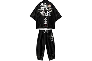 DOSLAVIDA Japansk kimono jacka set män snygg öppen framsida kappa med shorts kinesisk stil tryckt cardigan