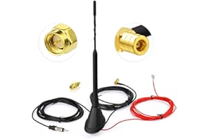 Eightwood DAB DAB+ Antenna Splitter Auto FM/AM/DAB Car Radio digitale SMB/SMA Maschio Adattatore DIN a SMB Autoradio Amplificatore segnale tetto da tetto 500cm Flessibile 23cm