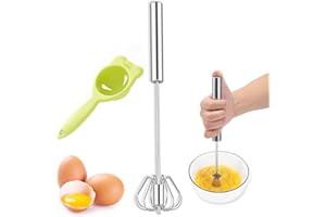 SUKEVITOR 12Inch Egg Whisk, Stainless Steel Egg Beater, Hand Push Whisk Blender, Milk Frother, Rotating Push Mixer Stirrer for Whisking, Beating, Stirring