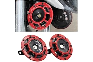 CGEAMDY 2 Pieces 12V Car Horn Kit, Car Horn Super Loud High Tone and Low Tone Metal Twin Horn Kit, 12V Car Speaker Air Horns with Bracket, For Vans, Trucks, Off-Road Vehicles(Red)