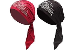 YJZQ Bandana da donna plissettata, con elastico e strass, foulard in stile etnico, per persone che si sottopongono a chemioterapia o che soffrono di alopecia
