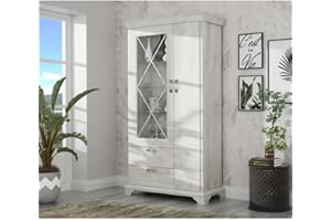 ‎FORTE Forte Kashmir Vitrine links mit 1 Tür, 1 Glastür und 2 Schubladen, Holzwerkstoff, Pinie weiß, Bx H x T: 113 x 210,3 x 48,3 cm