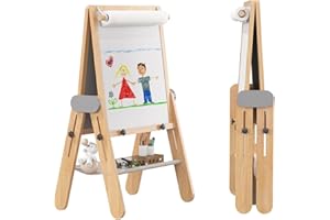 BanaSuper Caballete Infantil Plegable, Caballete de Pintura Ajustable en Altura para Pequeños, Pizarra para Niños, Doble Cara con Pizarra Magnética y Pizarra Blanca, Ideal para Juego Creativo