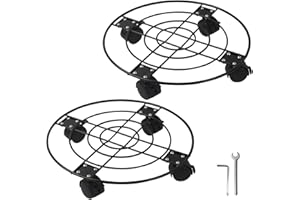 FLORA GUARD Carrito para plantas – 33 cm redondo de metal, carrito para macetas con rueda de freno, ruedas resistentes para plantas para interiores y exteriores, jardín (2 unidades)