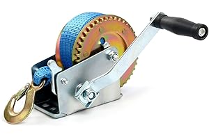 FreeTec 1000lbs Hand Winch Hand Crank Strap Gear Winch Polyester Strap ATV Boat Trailer Heavy Duty