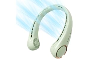 Morelax Portable Mini Neck Fan USB with 360° Airflow, 4000 mAh Battery, USB Charging, 3 Speed Levels, Quiet Operation, Ideal for Outdoor, Travel & Home, Green