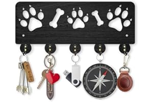 MAYJOYDIY Wooden Dog Paw Print Key Holder, Wall Mounted, 5 Alloy Hooks, 30x13.2cm, Decorative Animal Rack, Home Decor for Entryway, Living Room, Kitchen, Office