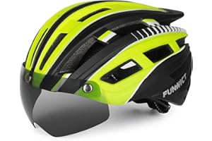 FUNWICT Casco Bicicleta Hombre Casco MTB con Gafas Magnéticas Extraíbles y Forro Interior Casco Bicicleta con Luz Trasera LED para Ciclismo 57-61 CM
