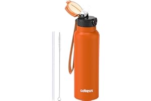 GOPPUS Borraccia in acciaio inox da 750 ml, con cannuccia, isolamento a doppia parete, con cinghia, riutilizzabile, sottovuoto, a prova di perdite, mantiene le bevande fredde, con coperchio