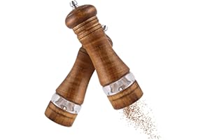 Homshsjhkis 2 Pcs Molinillo Pimienta, Núcleo de Cerámica Grosor Ajustable, Molinillo Sal Pimienta Manual Madera, Pimentero Molino Especias Uso Doméstico Profesional para Moler, Comino, Sésamo, Paprika