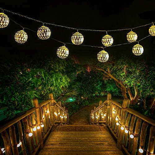 SunJas 20 LEDs 4,8 Meter Solar Outdoor Lichterketten Wasserdicht Lampe Leuchte mit Marokko-Ball Design Innen- und Außen Weihnachtsbeleuchtung für Garten Patio Party Hochzeit Weihnachten (20 Leds warmweiß) - 5