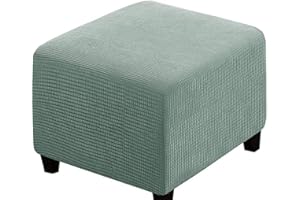 SWJ-swjssb Stretch Corduroy Ottoman Slipcover,Square Footstool Cover Large Brown Grey Black Footrest Pouffe Protector Covers With Elastic Bottom Washable Super Soft Ottoman Covers(Pea green,40x40 cm)