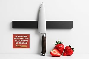 GALVXN. Iman Para Cuchillos De Cocina -30cm- INCLUYE REGALO DE 2 CUCHILLOS - Barra Magnética para Cuchillos -MUY RESISTENTE- Soporte para cuchillos de cocina - sin taladrar, autoadesivo, X2 Tacos y Tornillo.