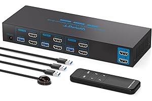 AILVLVNG 4K60Hz HDMI KVM Switch 3 PC 2 Monitore USB 3.0 KVM Switches Für 3 Computers teilen Sich 2 Monitore und 4 USB-Geräte, Unterstützt Vervielfältigungs- und Erweiterungsmodi Mit DV12V-Netzteil