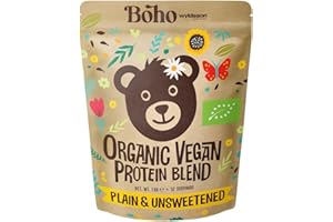 Boho Unflavoured Organic Vegan Protein Powder Blend (1kg - 57 Servings) Plain & Unsweetened, Organic Plant Based Protein, Dairy Free, Gluten Free, Lactose Free, Pea, Plant Protein Powder