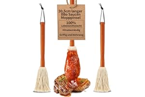 TOPULORS Grill-Mops-Zubehör zum Räuchern oder Grillen, zum Auftragen von Grill-Sauce, Marinade oder Mop-Sauce, saugfähiger Kopf aus 100 % Baumwolle, 30,5 cm Griff aus natürlichem Hartholz, spülmaschinenfest