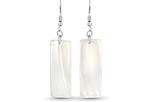 AeraVida Beautiful Ocean Long Rectangle Shaped White Kabibe Shell Dangle Earrings | Beach Jewelry Women | Vintage Dangle Earrings | Gifts for Women | Statement Earrings
