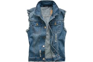 ANYUA Chaleco Vaquero para Hombre, De Sin Manga, Jeans Denim Chaqueta