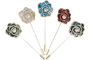 LAONAINAI 5 PCS Blumen Anstecknadeln für Frauen Kristall Strass Brosche Stifte, handgefertigte Elegante Satin Boutonniere Set Pins für Corsage Hochzeit Blazer und Cardigans Geschenk
