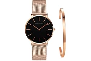 Kubagom Reloj de Cuarzo Pulsera para Mujer Banda Malla Acero Inoxidable Ultra Delgado