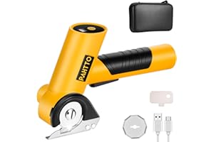 PAHTTO Kartonschneider Elektrische Schere 4V, Kabellose Rollschneider Universalschneider Akku mit Bildschirm, Rotationsschneider mit Ersatzklinge und Ladegerät, für Leder Pappe Teppich Filz Stoff