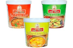 TLT FOODS - PACK 3x Mae Ploy Curry en pasta Tailandés (Rojo, Amarillo, Verde) - 3x400g