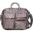 ART N VINTAGE 16 Inch Men's Leather Laptop Messenger Bag - Travel Crossbody Briefcase Satchel Bags - Best Computer Bag for Men - Grey