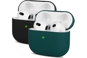 2X Kompatibel mit AirPods 3 Generation Hülle 2021, Mocarheri Ultra-dünnes, Silikon Stoßfeste Weiches Schutzhülle für AirPods 3, Voller Schutz für AirPods 3 Case Cover,Schwarz/Dunkelgrün