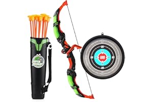 VALYPANOR Pfeil und Bogen Set für Kinder, Bogenschießen Set mit LED-Leuchten, enthält 10 Pfeile mit Saugnapf, Köcher und stehende Zielscheibe für 3-12 Jahre alte Jungen und Mädchen im Freien
