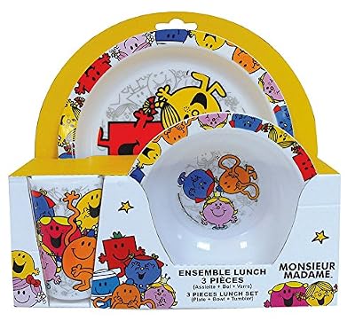 Fun House 005185 Monsieur Madame Ensemble de Repas pour Enfants Polypropylène Multicolore 26,5 x 7 x 25 cm 3 Pièces