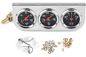 DYNO RACING 2" 52mm Chrome Panel 3in1 Car Meter Oil Pressure Fahrenheit Water Temp Ammeter Triple Gauge Kit Set Black Face