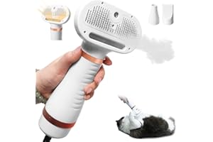 Auveach 4 in 1 Spazzola a Vapore per Gatti e Cani Spazzola Gatto Ricaricabile 300W Asciugatore Portatile Phon Silenzioso 50dB per Cani 3 Modalità Temperatura Regolabile
