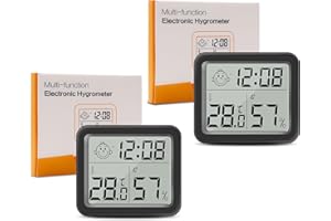 WEPAI Termometro igrometro interno, 2 pezzi, LCD, per interni, con indicatore Smiley, per camera dei bambini, soggiorno, ufficio, serra, nero