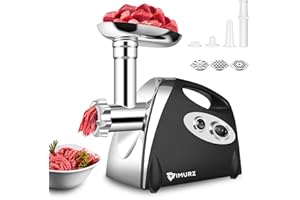 IMURZ Electric Meat Grinder and Duty Household Sausage Maker Meats Mincer Food Grinding Mincing Machine with Kibbe Attachement – Powerful 2800W Copper Motor(Black)