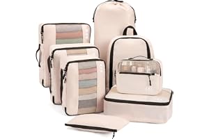 MURISE Packkuber, 8-Pack, Packing Cubes för Semester och Resor, Packningskuber för Resväskor, med skopåse, Kosmetikpåse, Orga