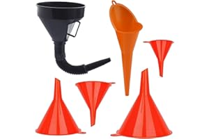 XINGRUN Imbuto universale 6 pezzi 1imbuto in plastica nero motore a benzina imbuto con beccuccio flessibile estensibile per auto moto, 4 imbuto di riempimento per cucina o officina, imbuto a bocca lunga olio