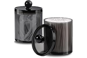 AIMIXUN 2 Pack Cotton Buds Dispenser, Cotton Pad Holder, 10 oz Clear Black Cotton Swab Holder Cotton Round Holder, Apothecary Jar Set Canister Storage Organization for Cotton Ball, Round Pads, Floss