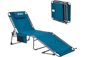 KingCamp Duży leżak do opalania, składany, 5-stopniowa regulacja, leżak ogrodowy z trzema nogami, leżak kempingowy z poduszką pod głowę i kieszenią boczną, do 150 kg, do ogrodu, na urlop, plażę,