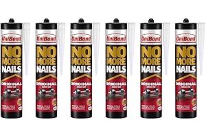 UniBond No More Nails Original, Heavy-Duty Mounting Adhesive, No Nails Strong Glue for Wood, Ceramic, Metal etc, White Instant Grab Adhesive, Pack of 6 (6 x 365g Cartridges)