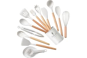 SHIRYLZEE Set di utensili da cucina, 14 pezzi, in silicone, resistenti al calore, con porta utensili, sani e antiaderenti, lavabili in lavastoviglie