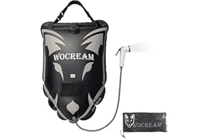 CyConncet Wolf-Head Camping Douche d'extérieur 6,6 gallons/25 l Sac de douche de camping, grand débit d'eau, douchette à main, douche solaire, sac de douche en PVC, douche portable pour le camping, la