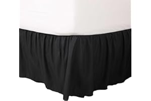 Martex Ruffle Bed Skirt | Easy Fit Bed Skirts | Microfiber Bed Skirt | 15" Drop | Hotel Quality Bedskirt | Black