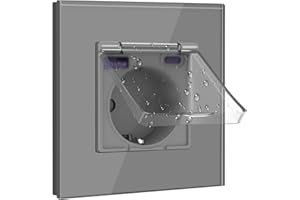 BSEED Enchufe Schuko 20W Cargador Rápido Con Tapa Impermeable, USB C, 16Amp Para Habitaciones Húmedas, Uso en Interiores, 1 Gang Gris