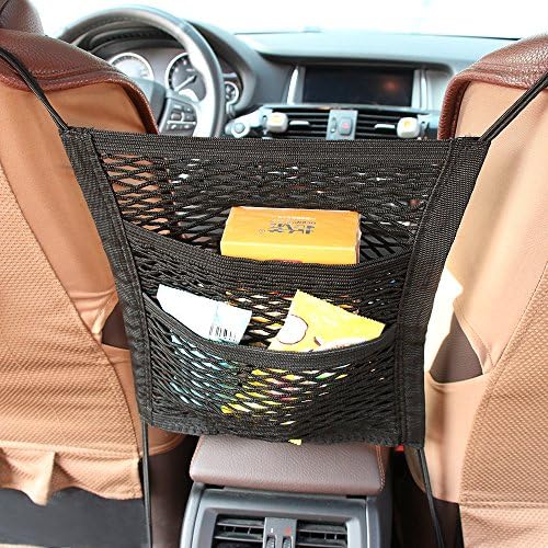 Car Upgraded 2-Layer Universal Car Seat Storage Mesh/Organizer - Mesh Cargo Net Hook Pouch Holder For Phone Pets Purse Bag Children Kids Disturb Stopper